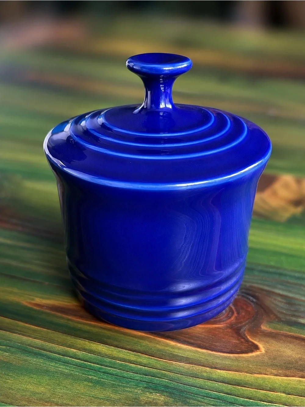 Le Creuset Cobalt Blue Stoneware Salt Crock Cellar 10 Oz with Lid